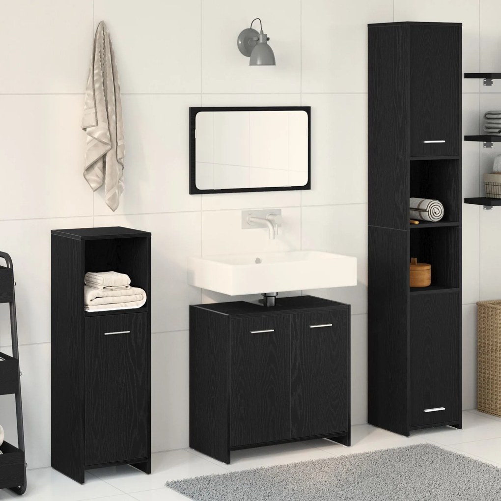 vidaXL Set de Mobilier pentru Baie din 4 Piese Stejar Negru Lemn Ingineresc