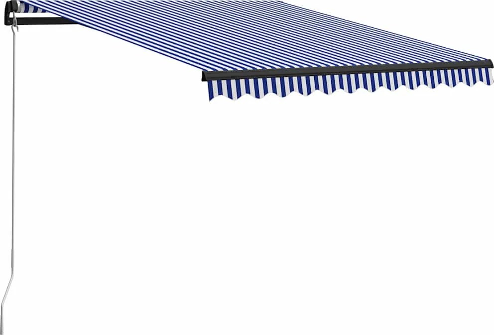 vidaXL Copertină retractabilă manual, albastru și alb, 350 x 250 cm