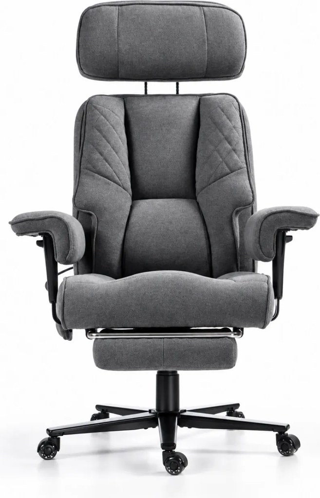 Aerion Comfort — Scaun directorial premium, Suport lombar reglabil cu aer, Tetieră reglabilă, Cotiere reglabile, Reclinare 155°, Suport pentru picioare, Gri