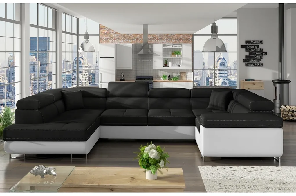 Expedo Canapea extensibilă în formă de U EMILIA, 340x90x202, sawana 14/soft 17, colţ stânga