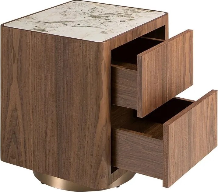 Noptiera din furnir de nuc cu blat marmura portelanata Walnut