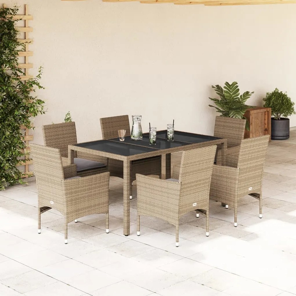 vidaXL Set mobilier de grădină cu perne 7 piese bej poliratan &amp; sticlă