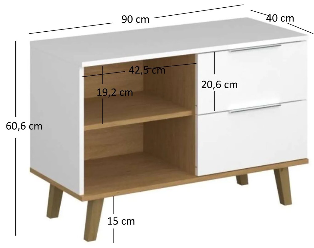 Comodă Nickole 2S/90 (alb + Stejar pietros). 1053083
