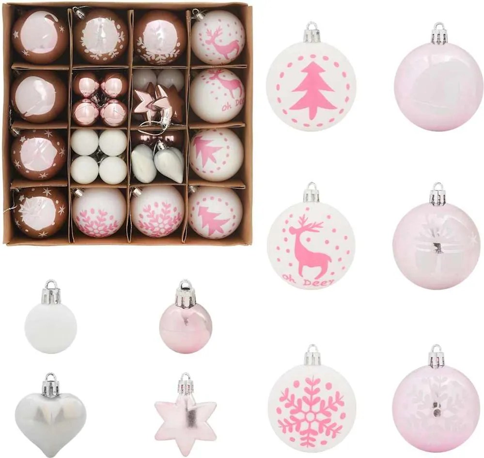 vidaXL Set de Globuri de Crăciun 40 pcs Alb și roz Plastic