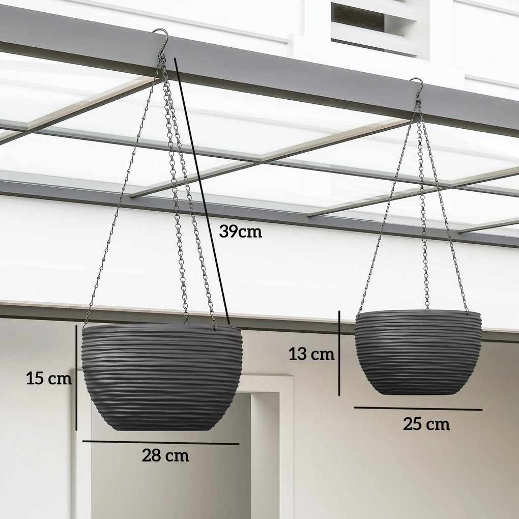 Outsunny Ghivece pentru plante de exterior și interior, auto-udare, ghivece suspendate cu lanțuri metalice, 4 bucăți, negru | Aosom Romania