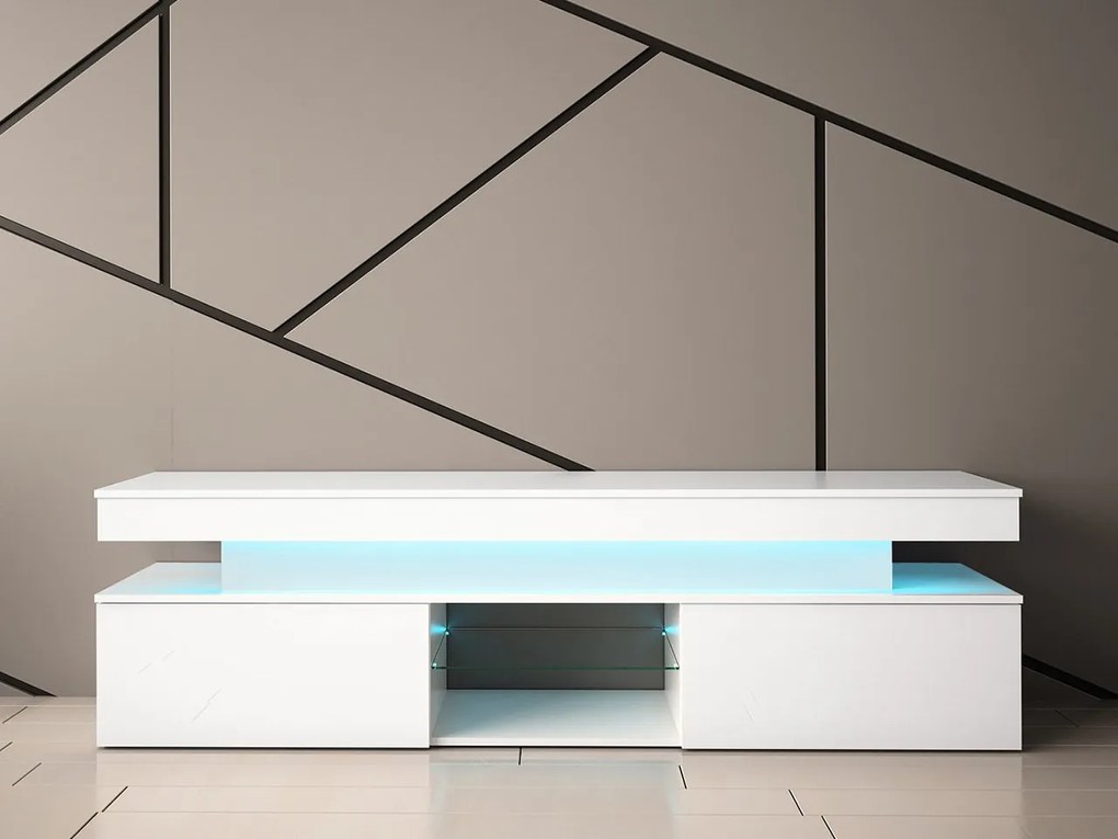 Dulap TV Lesteralo 2D 190 (Alb + lucios Alb) (cu iluminat LED albastru). 1106177