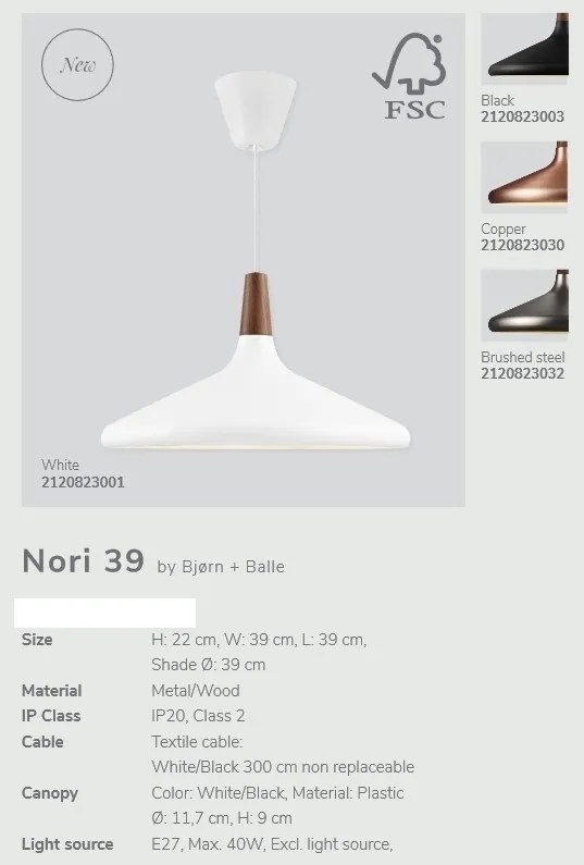 Pendul design modern NORI 39 negru 2120823003 NL