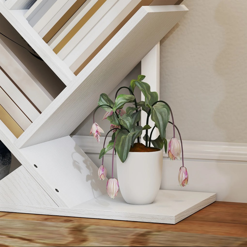 HOMCOM Bibliotecă în Formă de Copac cu 5 Rafturi și Sistem Antivărsare pentru Sufragerie Dormitor 50x24x82 cm Alb | Aosom Romania