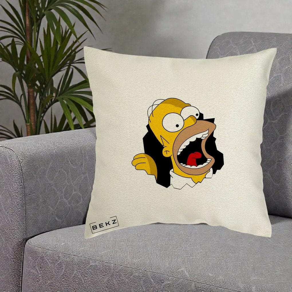 Perna Personalizata Homer Simpson Surpriza, 40x40 cm, Ecru, Husa Detasabila, Perna Inclusa, BEKZ®