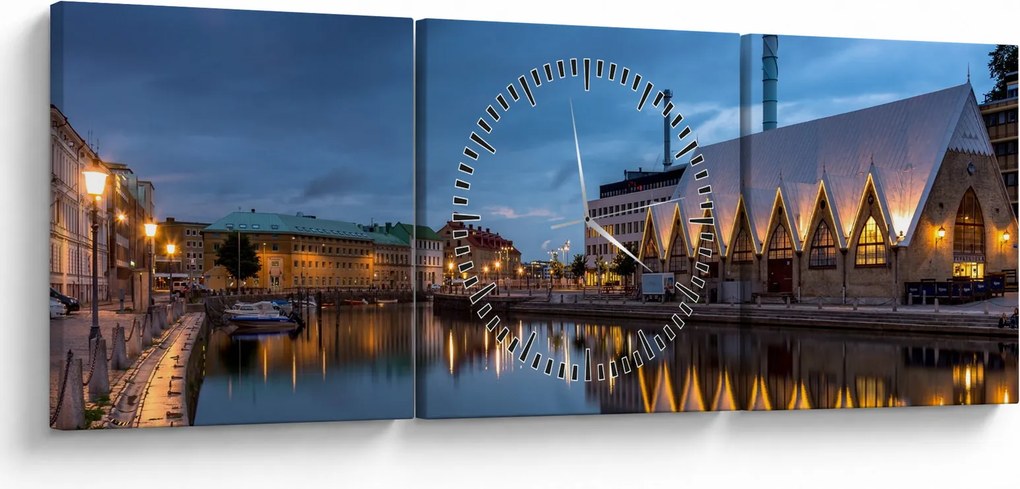 Tablou cu canalul - Göteborg (cu ceas) (90x30 cm)