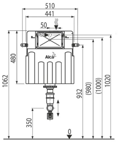 Rezervor wc incastrat Alcaplast, Basicmodul, pentru montare in zidarie, pentru wc stativ