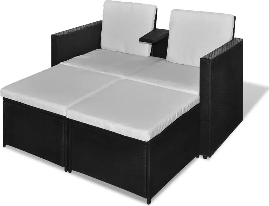 vidaXL Set mobilier de grădină cu perne, 4 piese, negru, poliratan