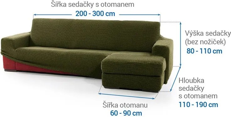Nueva Textura Huse care se întind foarte bine NIAGARA verzi canapea cu otoman dreapta (l. 200 - 300 cm)