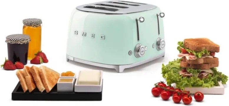 Prăjitor de pâine SMEG 50's Style TSF03PGEU, 2000 W, 4 felii, 6 niveluri, Tava pentru firimituri, Cablu integrat, Oțel inoxidabil, Verde