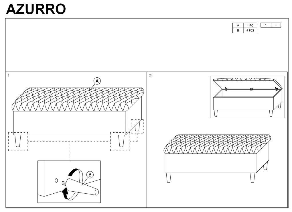 Banca tapitata Culoare Gri inchis / Stejar, AZURRO VELVET 14