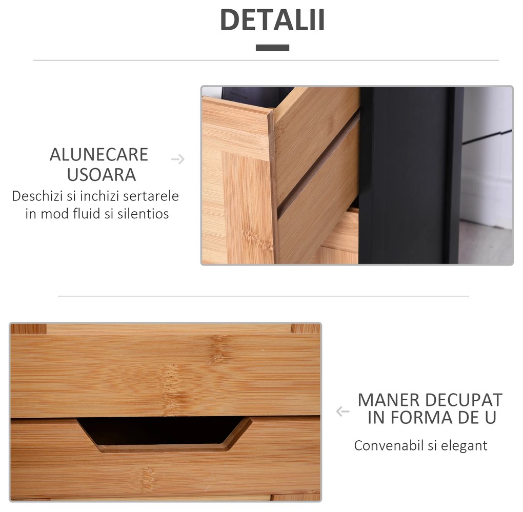 Kleankin Dulap Baie Multifuncțional 2 Sertare 3 Compartimente Lemn MDF Bambus 30x30x144.3cm Culoare Lemn | Aosom Romania