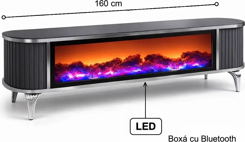 Comoda tv cu semineu Royal, cu led, 160 cm.antracit