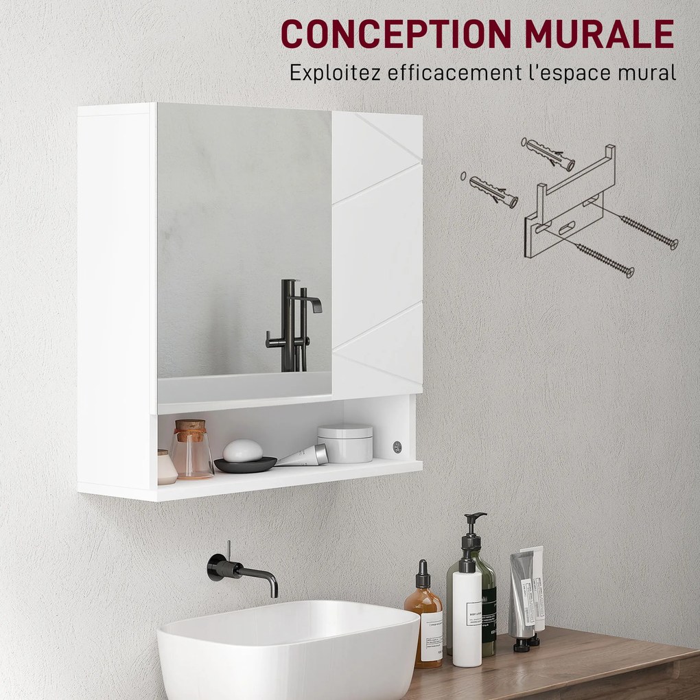 kleankin Dulap mural cu oglindă pentru baie dulap de depozitare 2 uși 55 x 17 x 55 cm alb | Aosom Romania