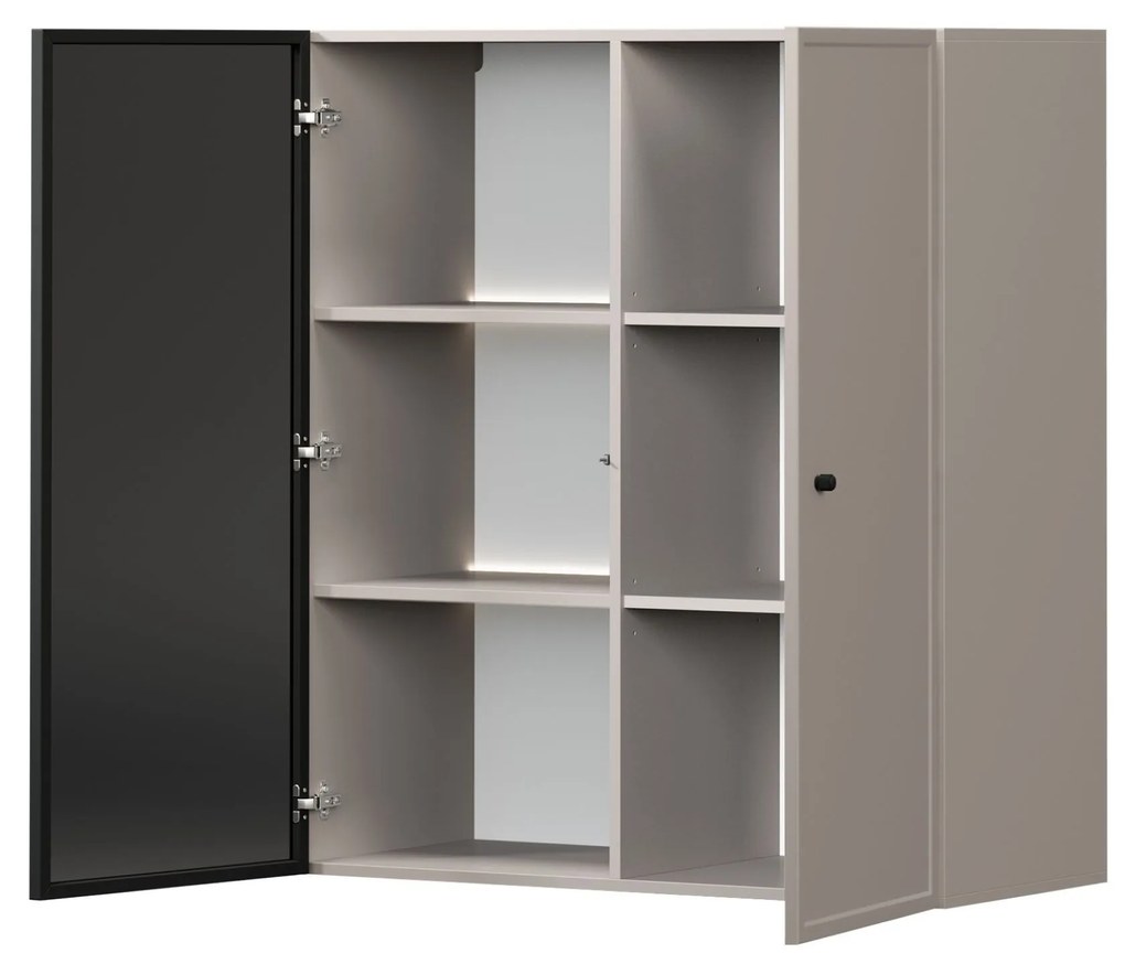 Vitrină suspendată pentru living Lorini 100 cm - cașmir / mâner negru