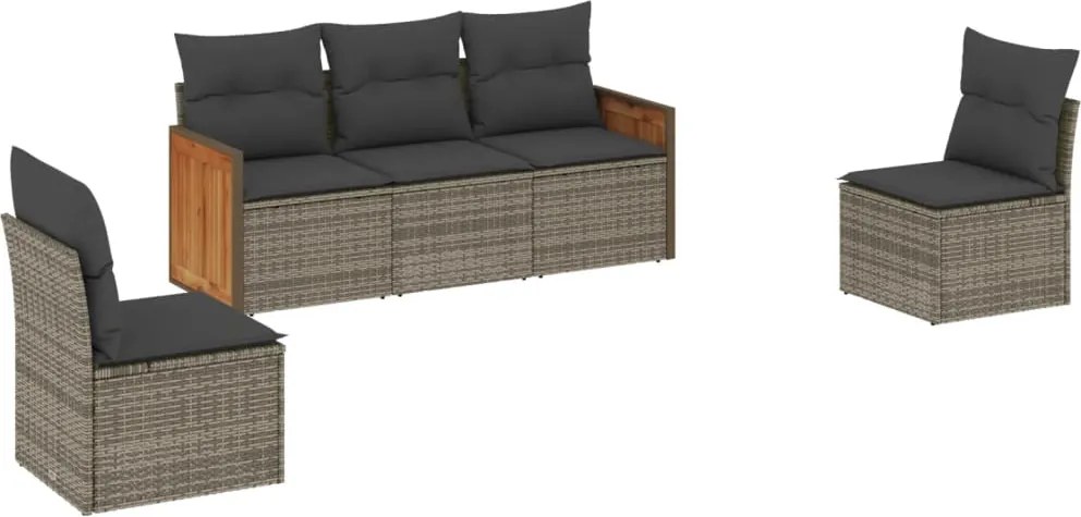 vidaXL Set canapea de grădină cu perne, 5 piese, gri, poliratan