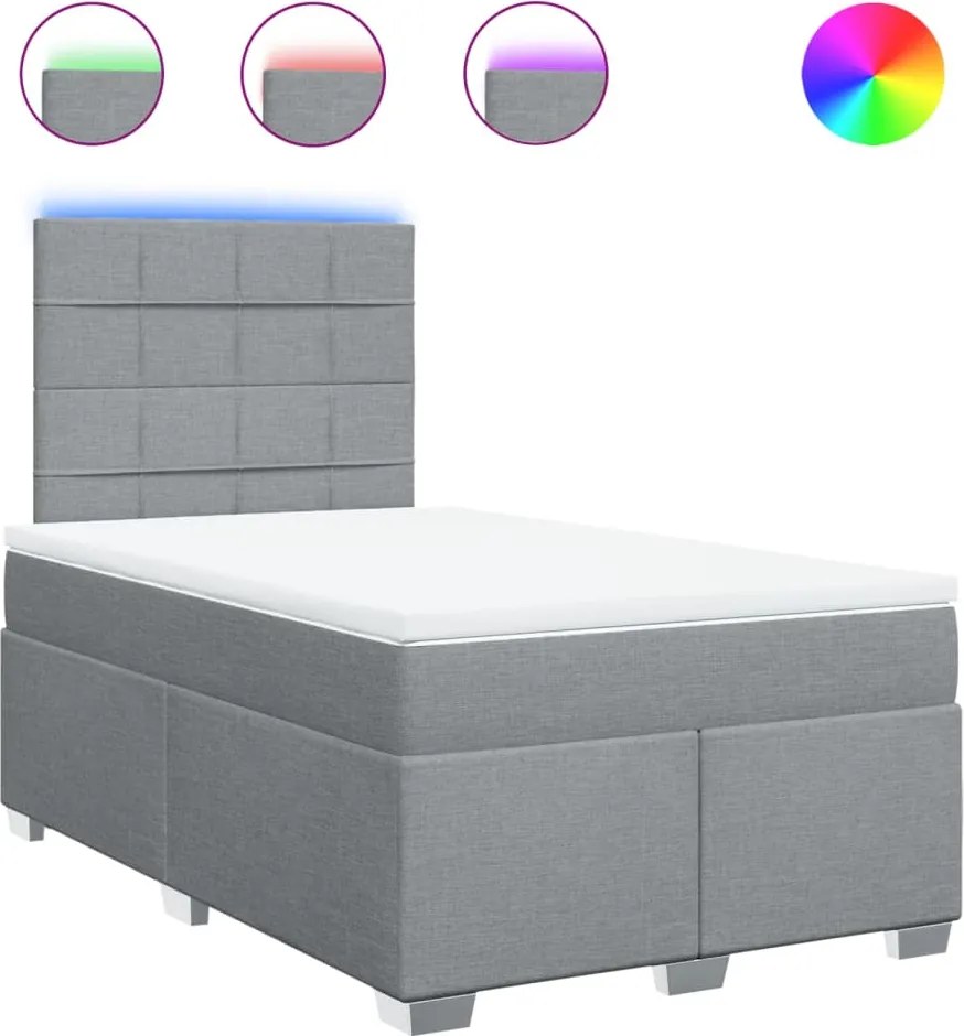 vidaXL Pat box spring cu saltea, gri deschis, 120x190 cm, textil