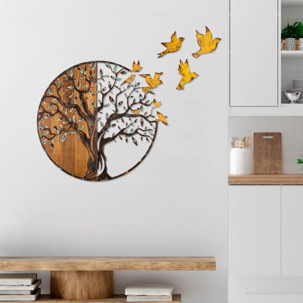 Accesoriu decorativ de perete din lemn Tree And Birds - 322-A