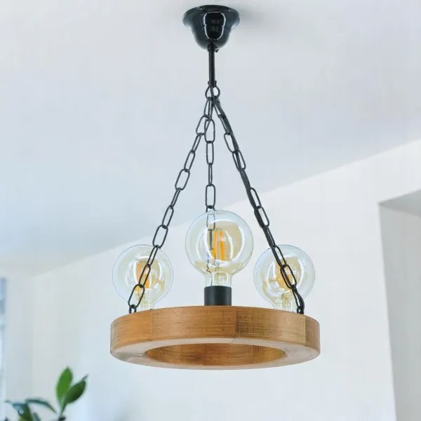 Lustră pe lanț IOS 3xE27/60W/230V d. 30 cm fag