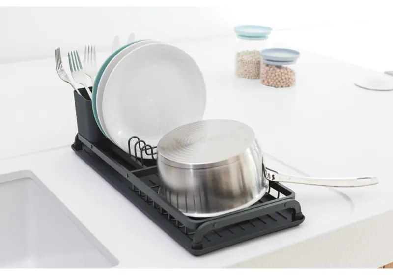 Uscator de vase Brabantia Sinkside 1000202, Tava de scurgere, Suport ustensile, Gri inchis