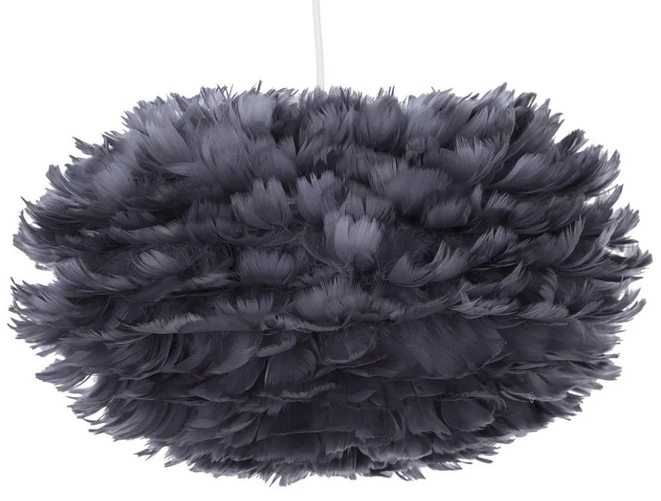 Pendul cu abajur din pene FOG, gri inchis, cablu alb, 45 x 30 cm
