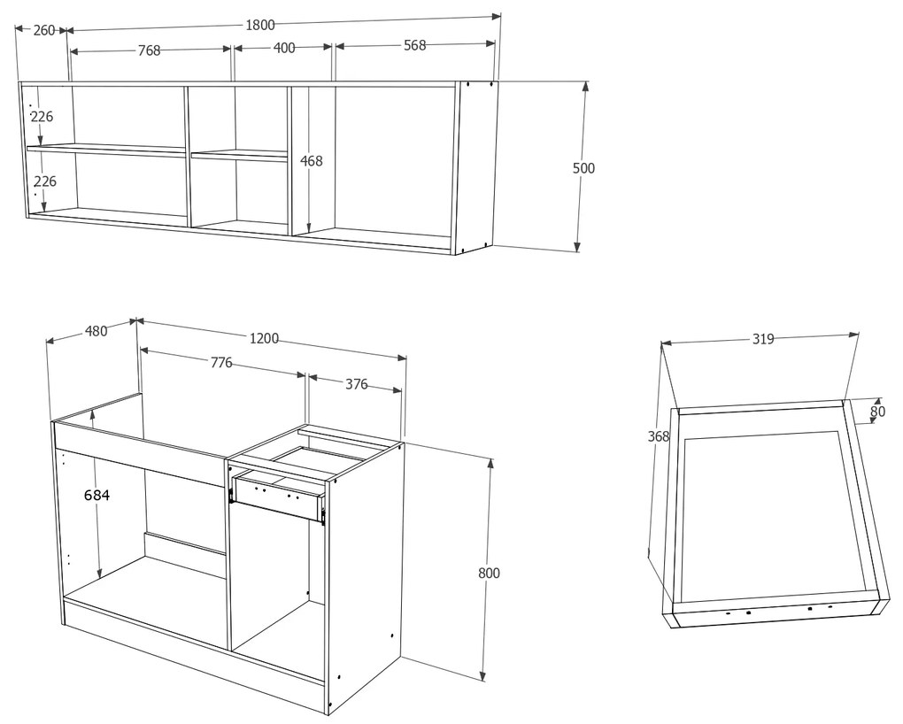Set Bucatarie Kara, Stejar Sonoma/Alb, L 180 cm
