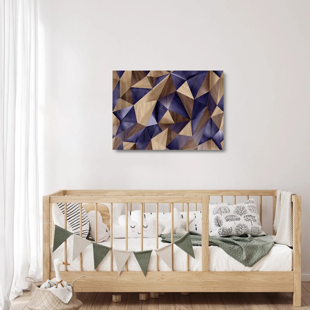 Tablou pe sticlă - 3D triunghiuri de lemn (70x50 cm)