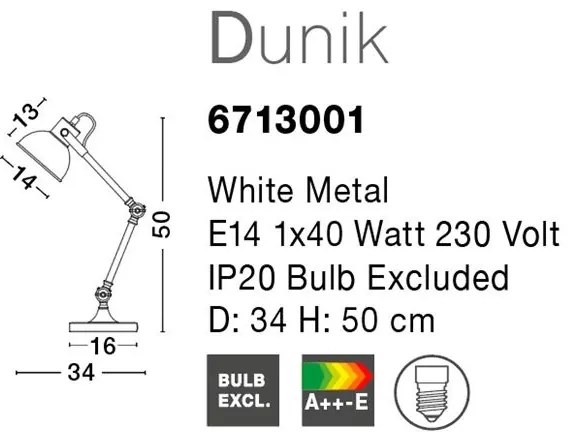 Lampa de birou cu brat articulat Dunik alb NVL-6713001