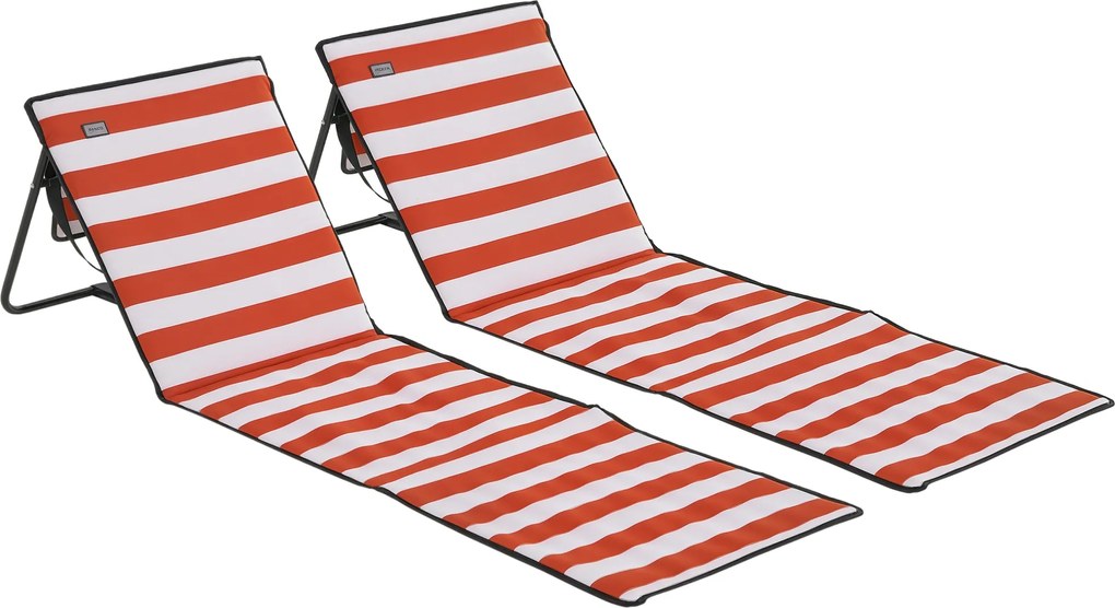 Outsunny Set de 2 covorașe de plajă căptușite saltea de plajă spătar reglabil multi-poziții 142 x 51 x 40 cm alb și roșu | Aosom Romania