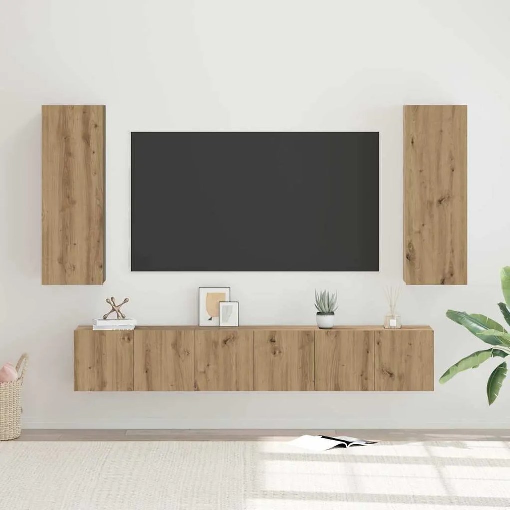 vidaXL Set comodă TV cu raft 4 pcs stejar artizanal 30.5 x 30 x 90 cm