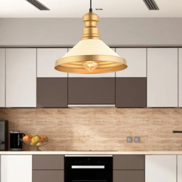 Lustră suspendată pe cablu MONZA, 1x E27, 40W, 230V, Ø 30 cm, crem/auriu