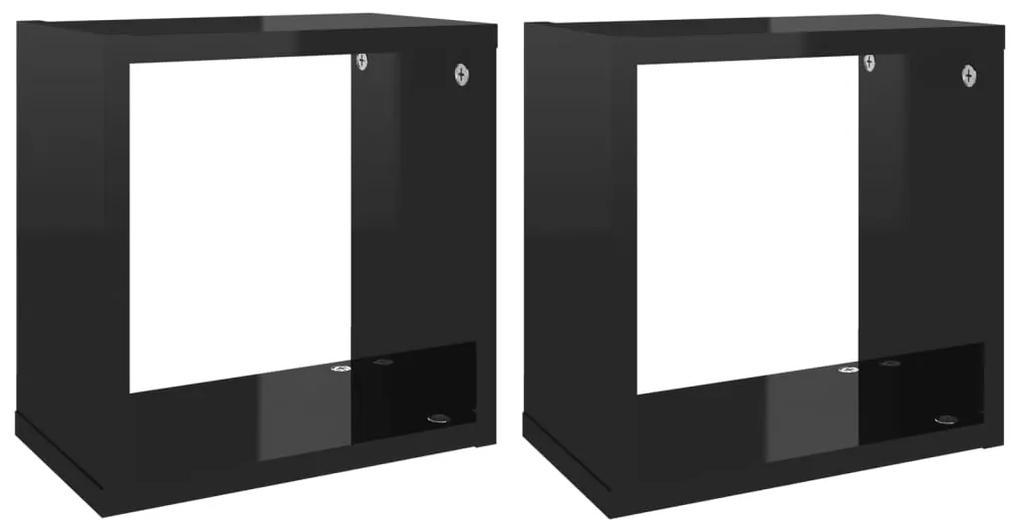807046 vidaXL Rafturi de perete cub, 2 buc., negru extralucios, 26x15x26 cm