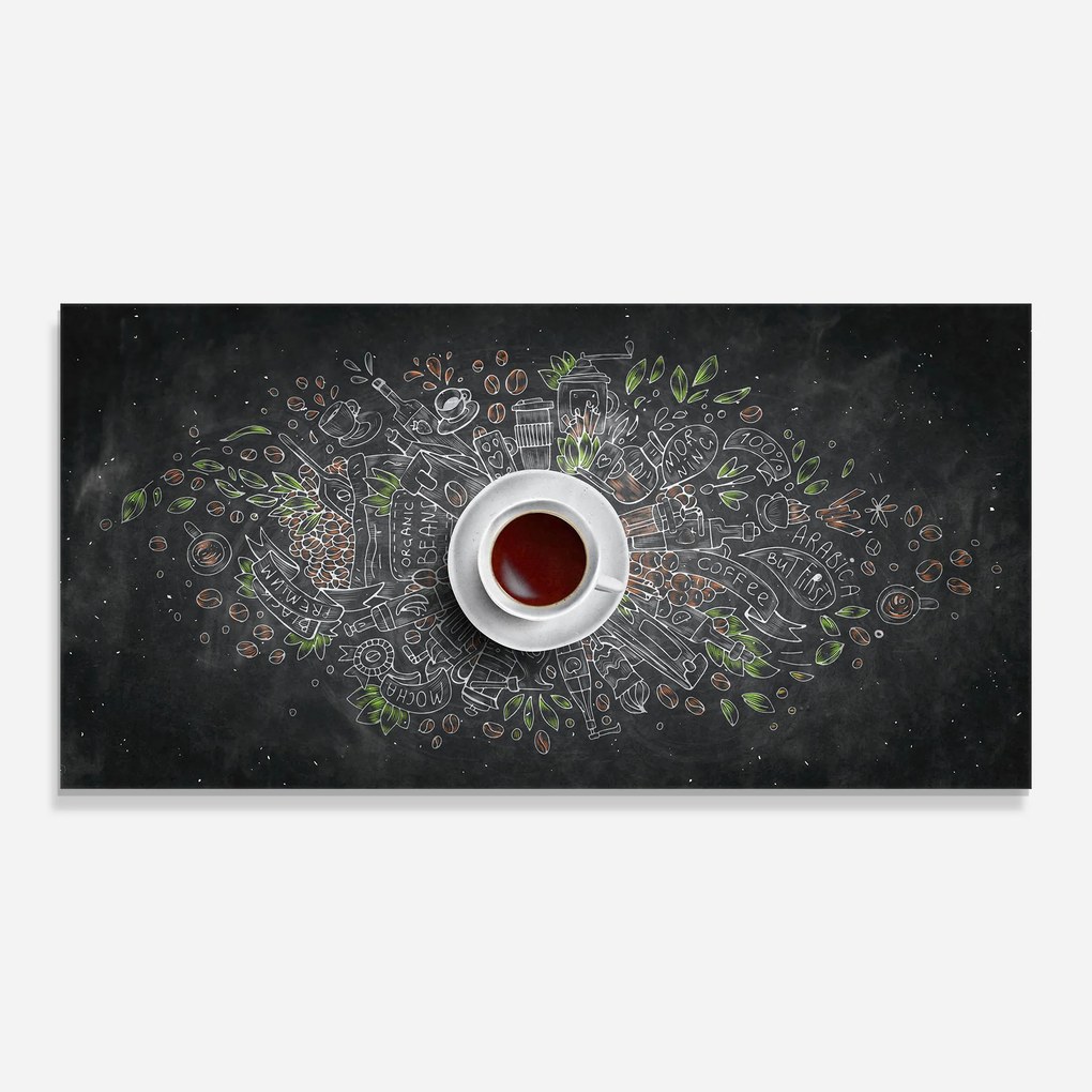 Panou Sticla Bucatarie, 60x120cm, Protectie aragaz, Antistropi, Termorezistent, Alimente, Cafea, Black Board Coffee