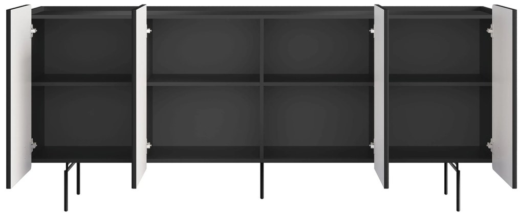 Comodă cu patru uși Malmi 200 cm - negru mat / picioare negre