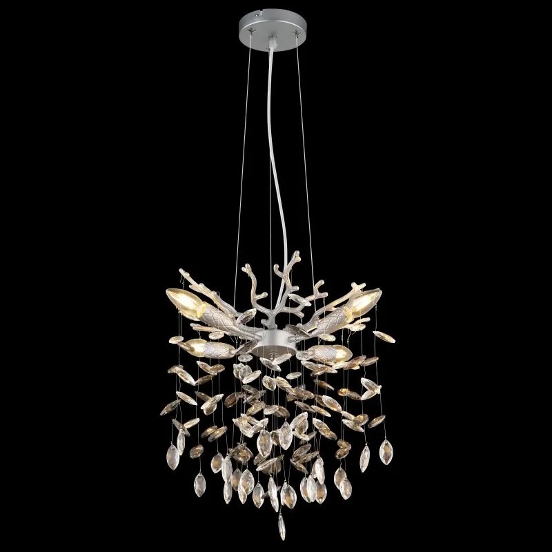 Candelabru metal argintiu mat, cristale de sticla QUEENA