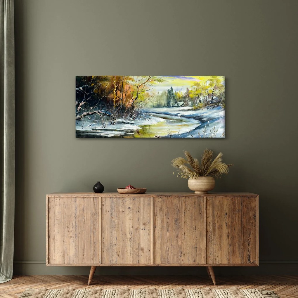 Tablou - Râu de iarnă, pictură în ulei (120x50 cm)