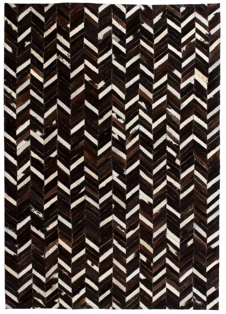 vidaXL Covor piele naturală, mozaic, 80x150 cm zig-zag negru/alb
