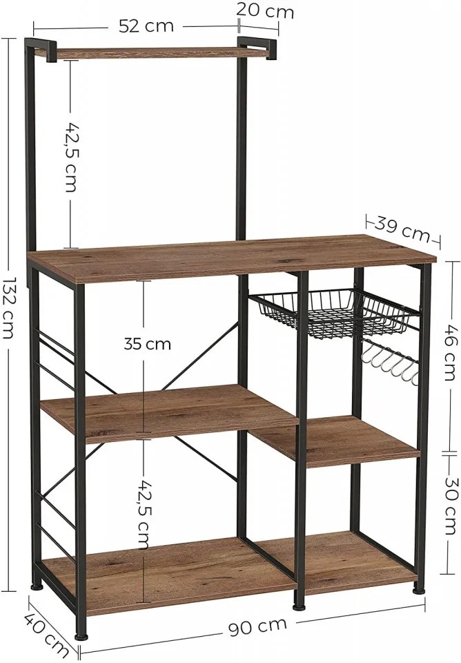 RAI6 - Rafturi 90 cm, pentru birou, bucatarie, stil industrial - Maro