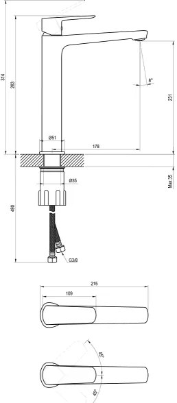 Ravak X070478 - Baterie pentru lavoar LIFE, 28 cm, neagră