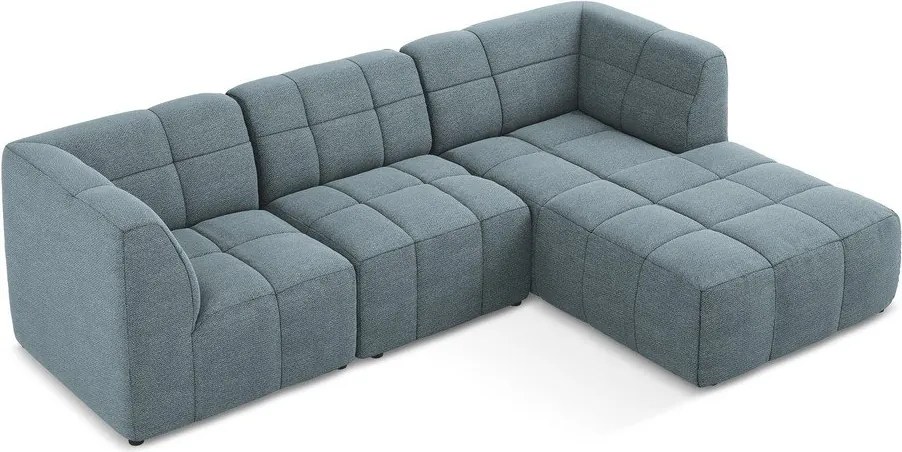 Colțar albastru cu tapițerie din țesătură bouclé (cu colț pe partea dreaptă/cu șezlong) Aloha – Makamii