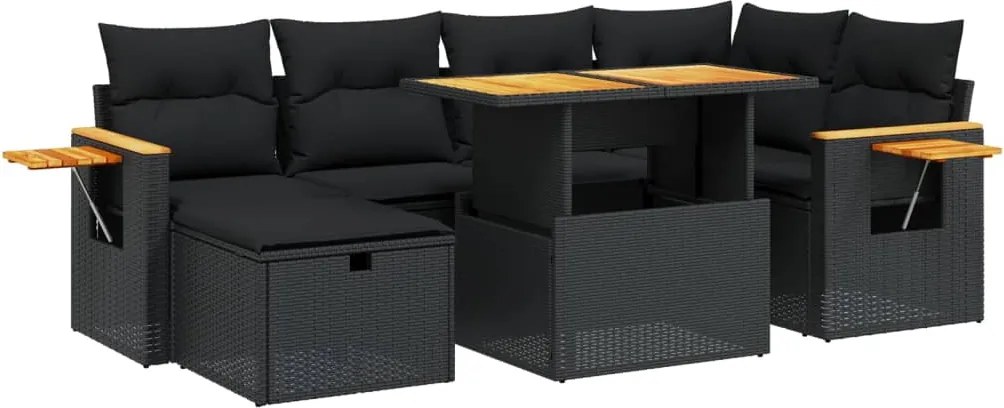 vidaXL Set canapele de grădină cu perne, 7 piese, negru, poliratan
