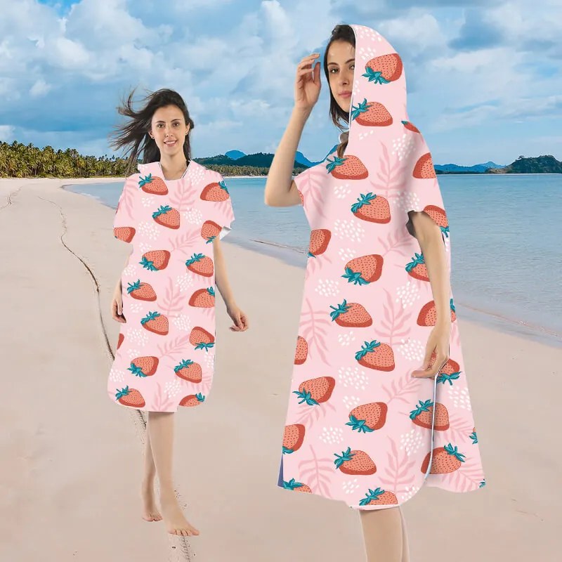 Poncho prosop de plaja STRAWBERRIES roz 80x145 cm