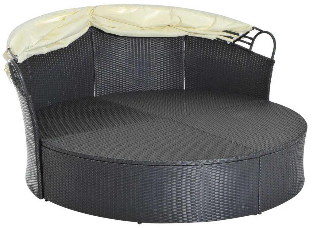 Outsunny Set mobilier gradina Pat gradina Rotund din Ratan PE de   si Cort Terasa Parasolar, 171x180x78cm Negru | Aosom.ro