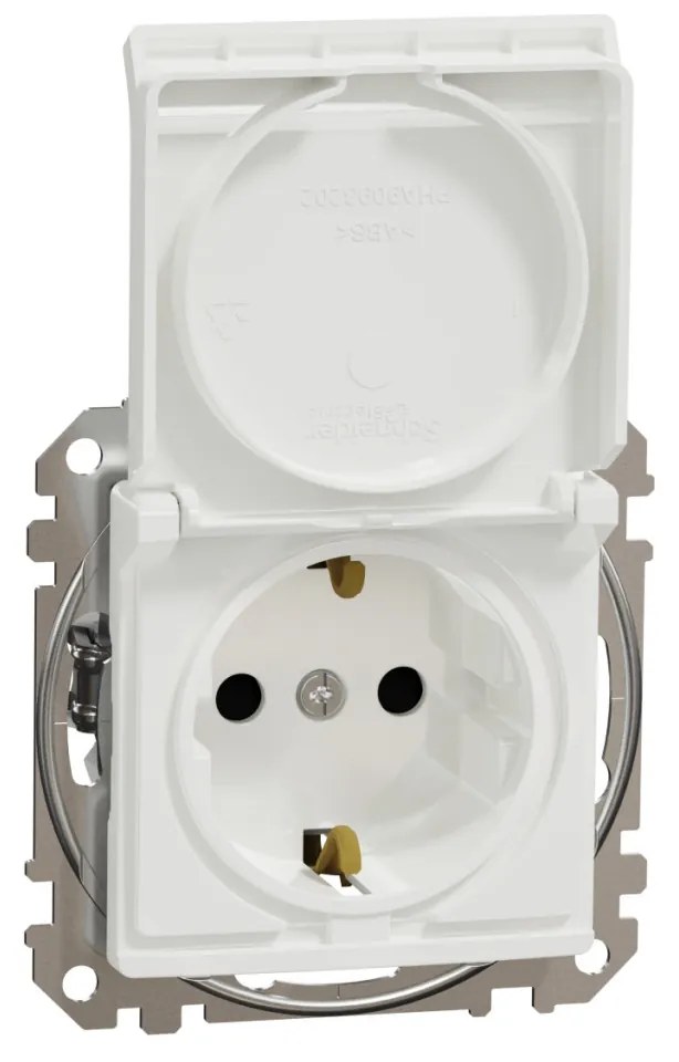 Priza simpla cu impamantare, cu capac, 16A, IP20, Alb Schneider Sedna Design