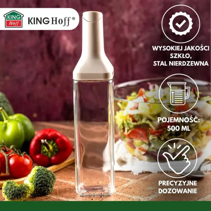 Sticla pentru sosuri Kinghoff KH 2004, 500 ml, Cu dozator, Inchidere etansa, Bej