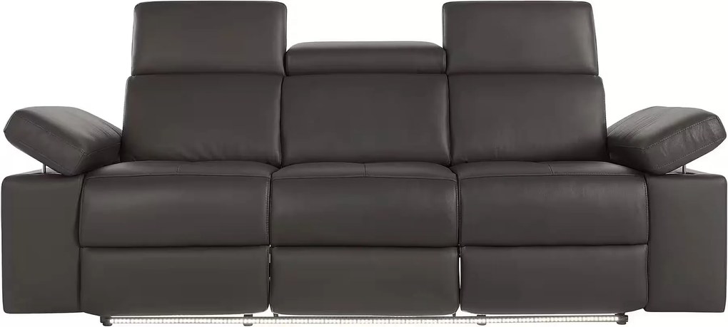 Canapea cu Recliner, tetiere reglabile, LED în partea de jos, culoare maro închis, material piele artificială, 229 cm lungime